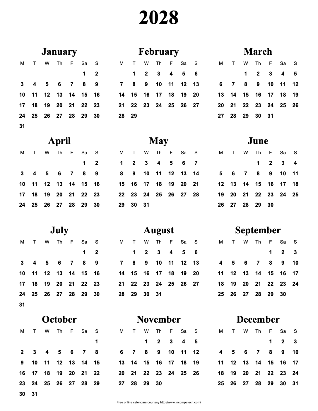 Free Online Calendar PDF Year On A Page Free Online Calendar PDF Year On A Page