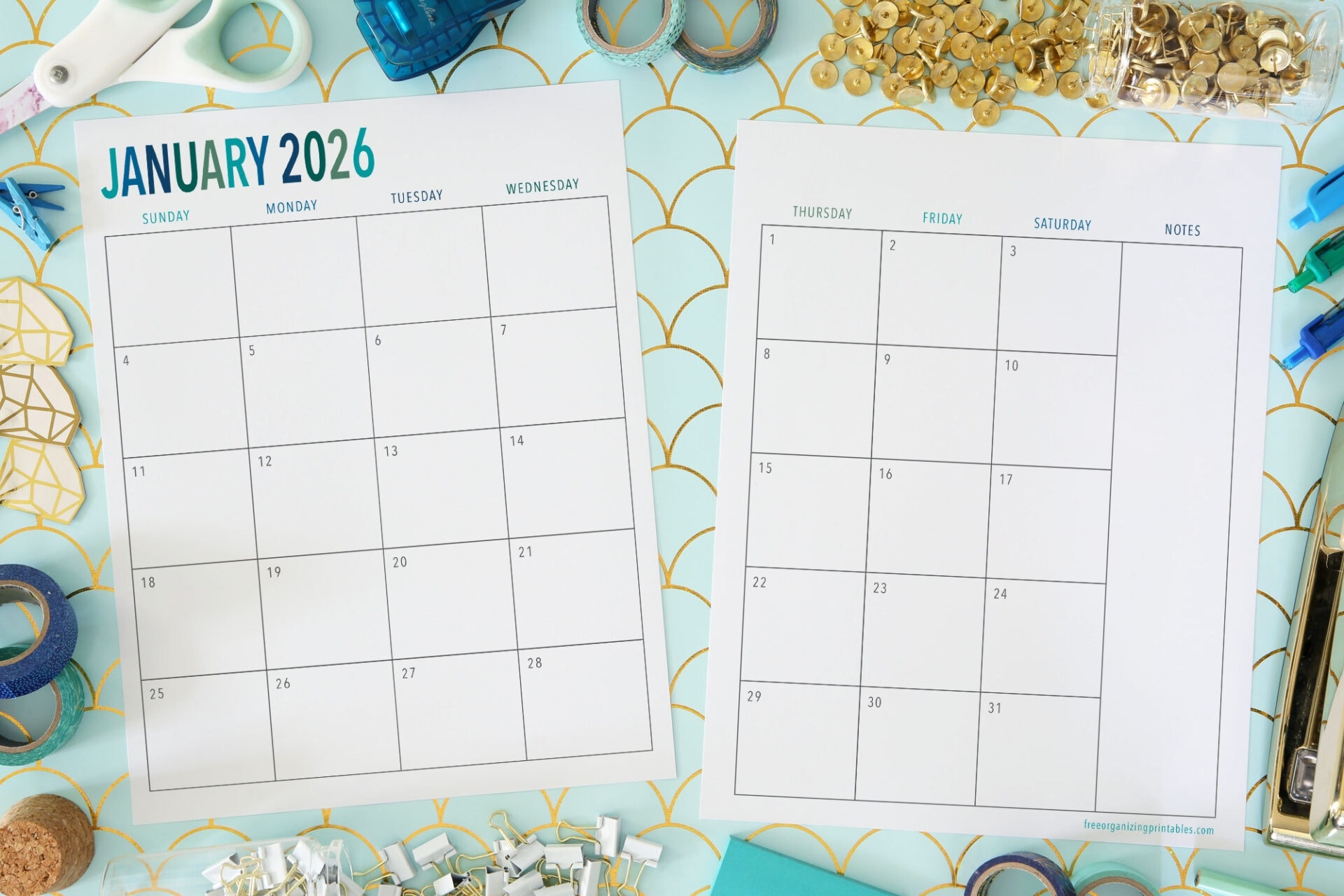 Free Printable 2 Page Blank Monthly Calendar 2026
