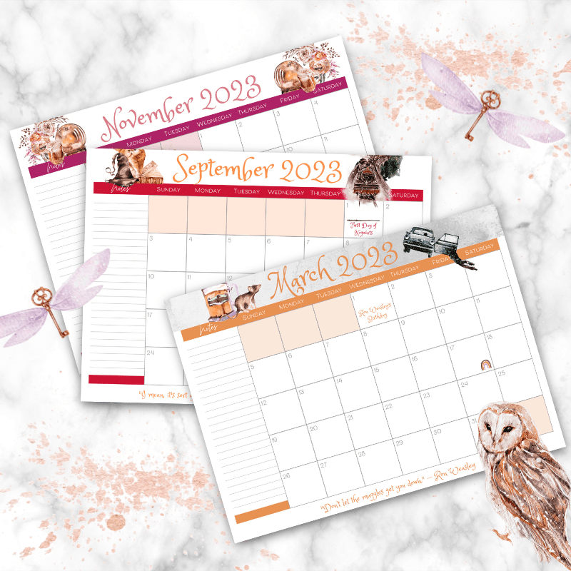 Free Printable 2023 Wizard Magic Harry Potter Themed Calendar Carrie Elle