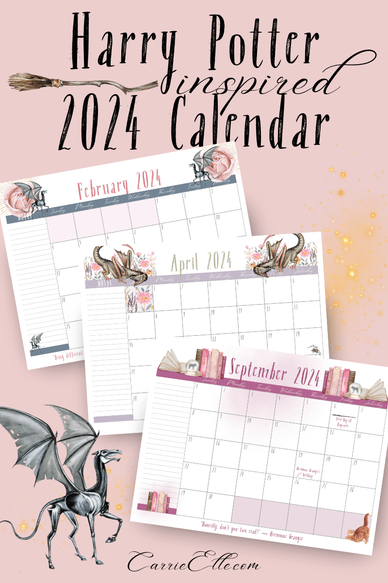 Free Printable 2024 Wizard Magic Harry Potter Inspired Calendar Carrie Elle