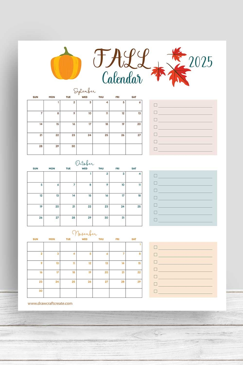 Free Printable 2025 Fall Calendars Draw Craft Create