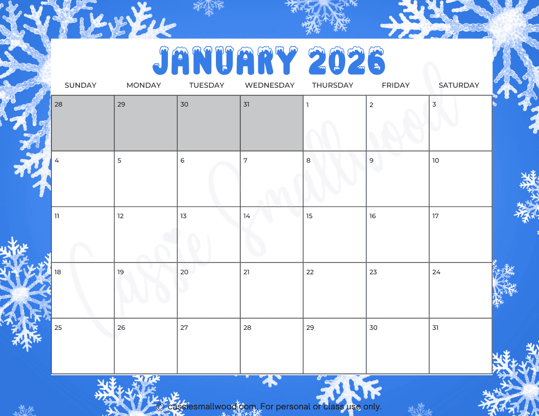 Calendar January 2026 Printable