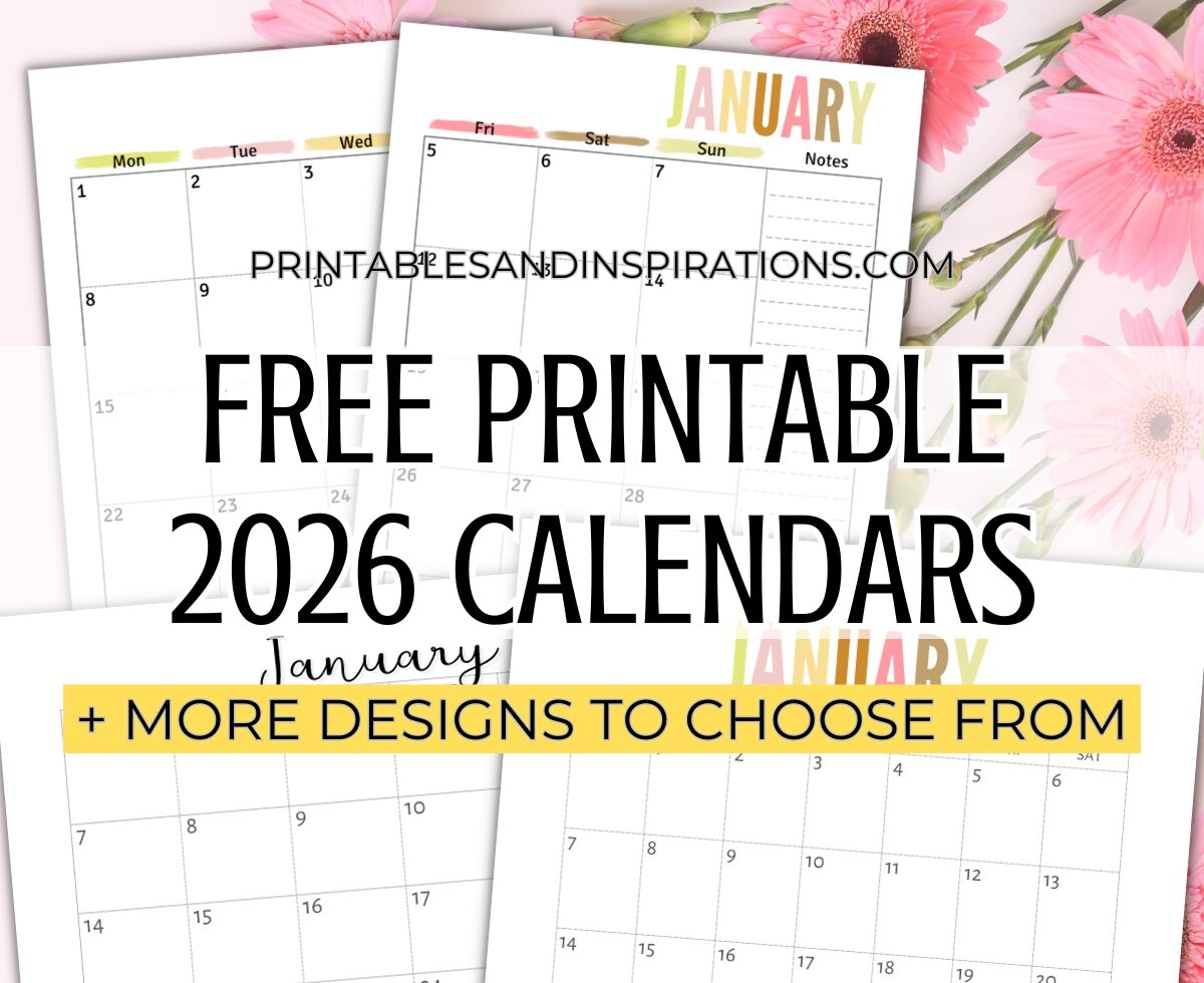 Free Printable 2026 Monthly Calendar Template PDF Printables And Inspirations