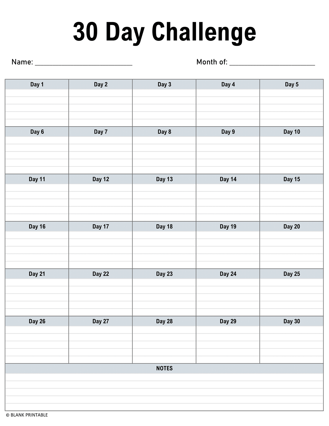Free Printable 30 Day Challenge Calendar Template Medium