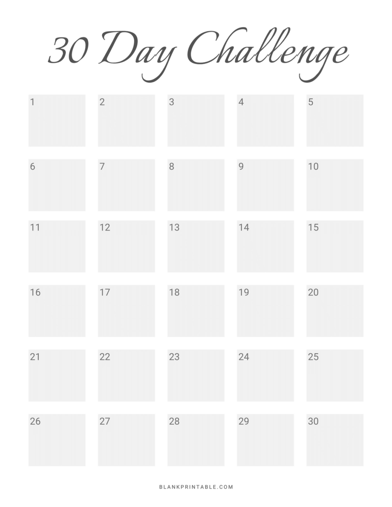Free Printable 30 Day Challenge Calendar Template Medium