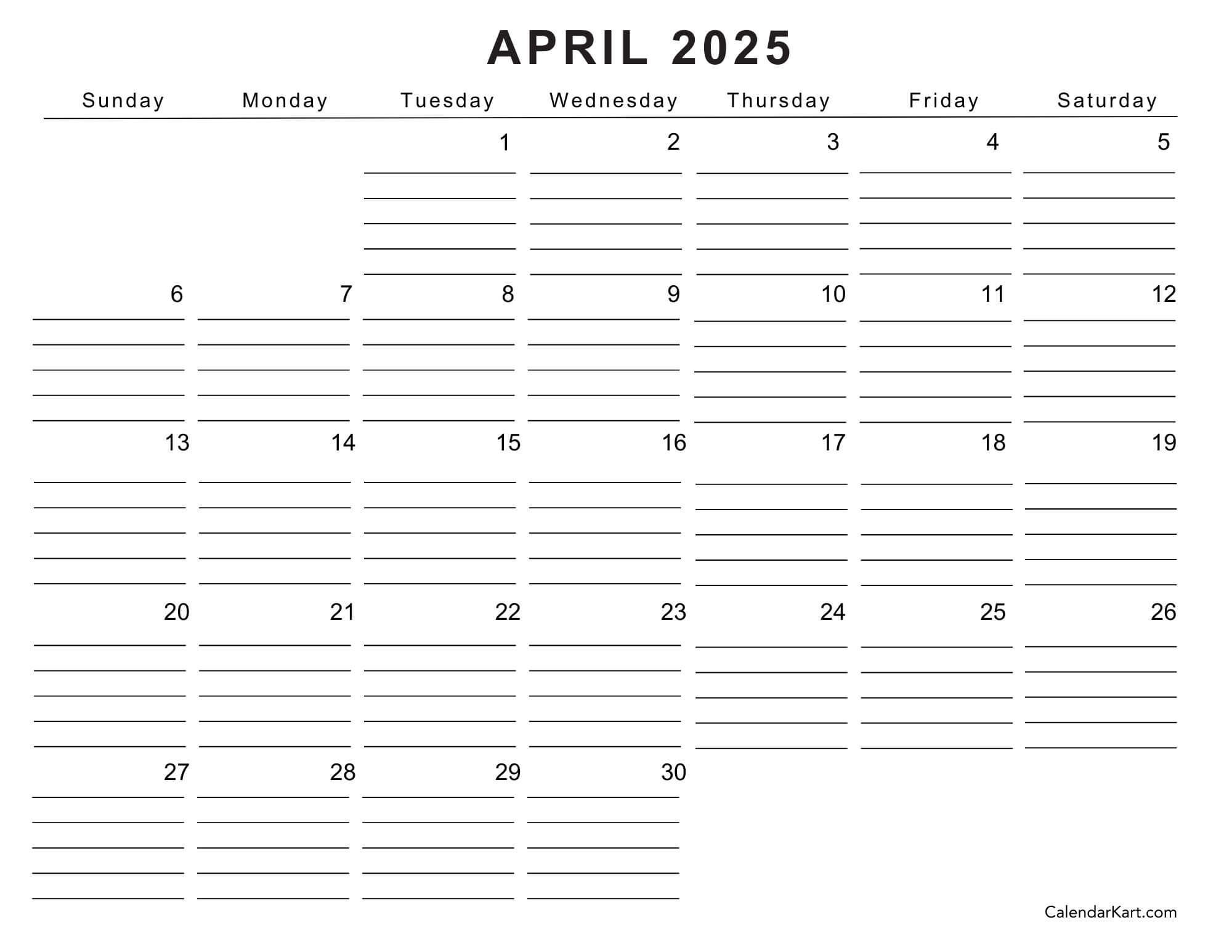 Free Printable April 2025 Calendars 30 Free Printable PDF