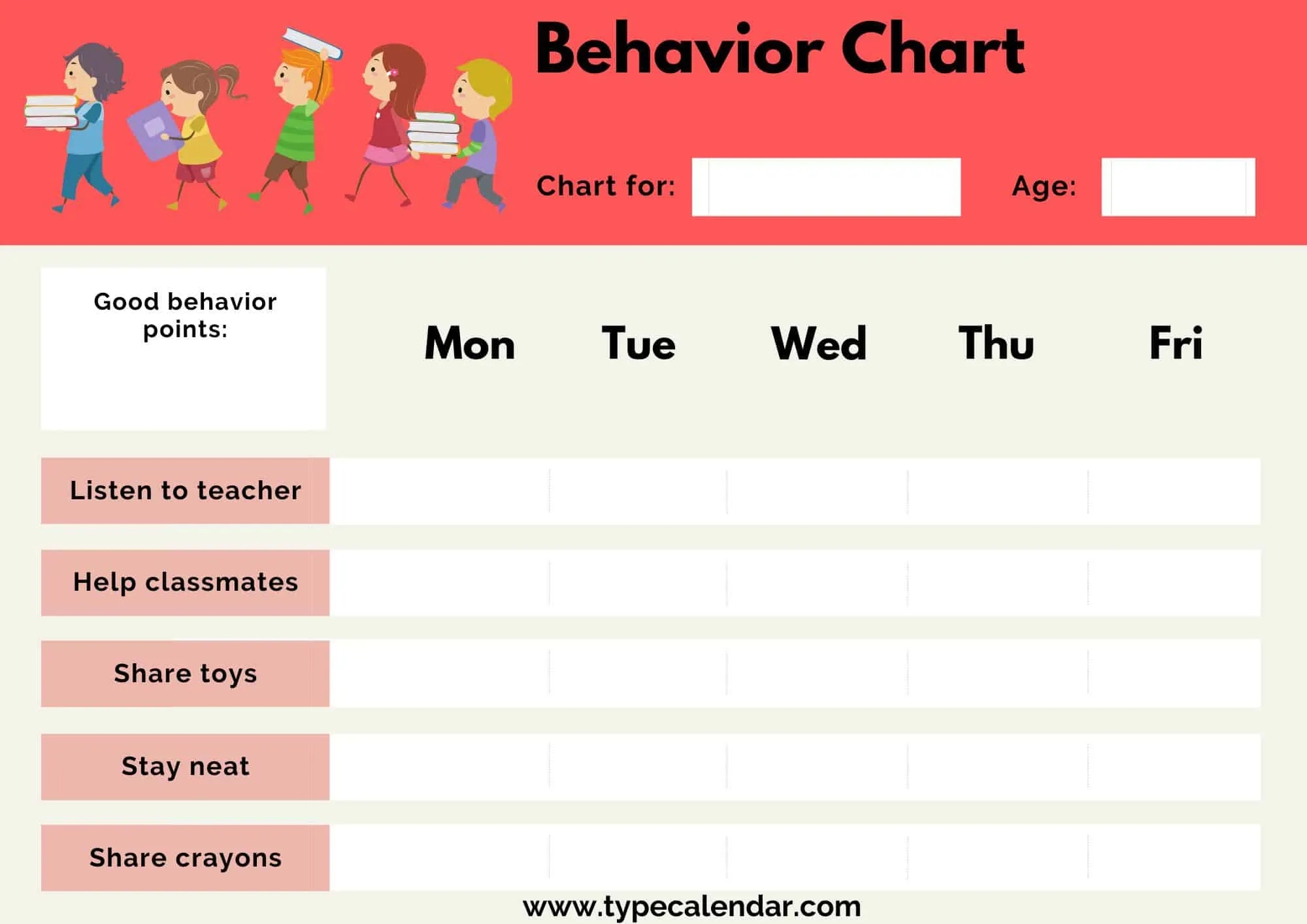 Free Printable Behavior Chart For Preschool