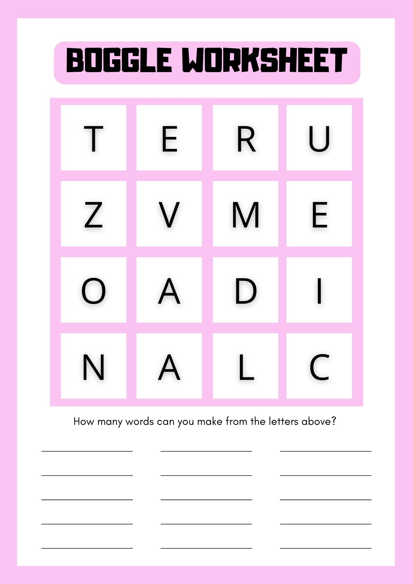 Free Printable Boggle Worksheets PDF Printables Hub