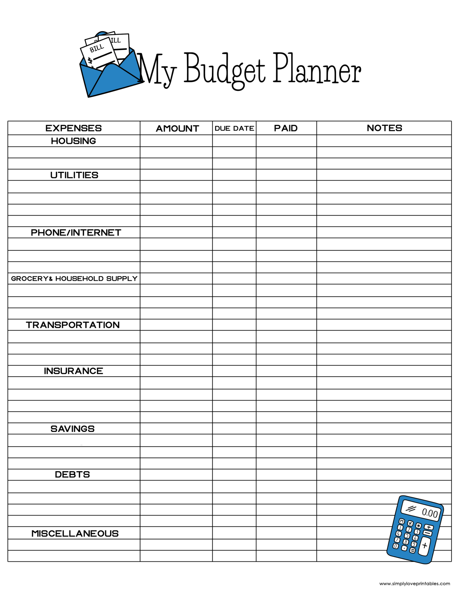 Free Printable Simple Monthly Budget Worksheet