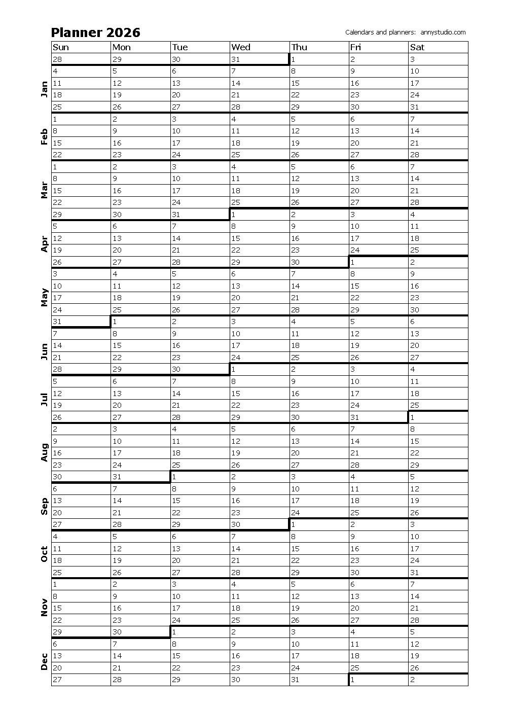 2026 Calendar Printable Each Month