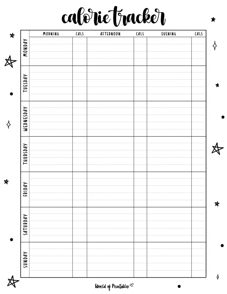 Free Printable Calorie Tracker World Of Printables