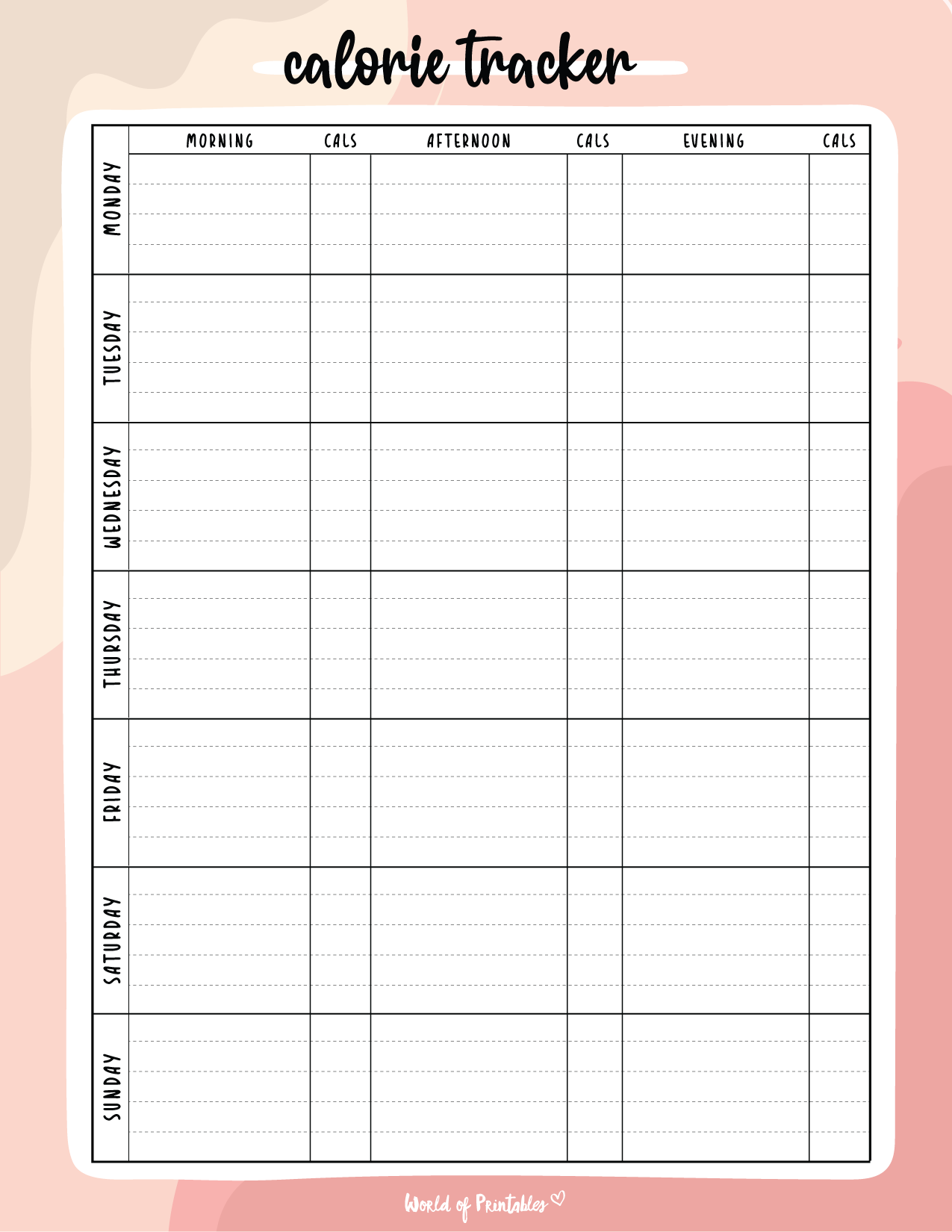 Calorie Chart Printable
