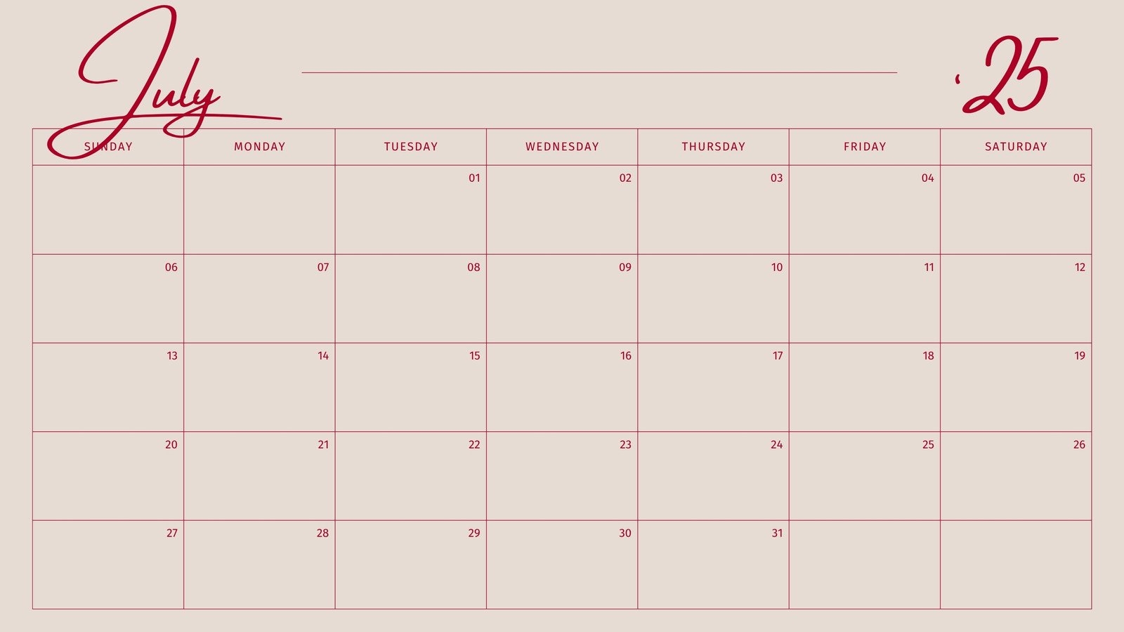 Printable July Calendar Pdf