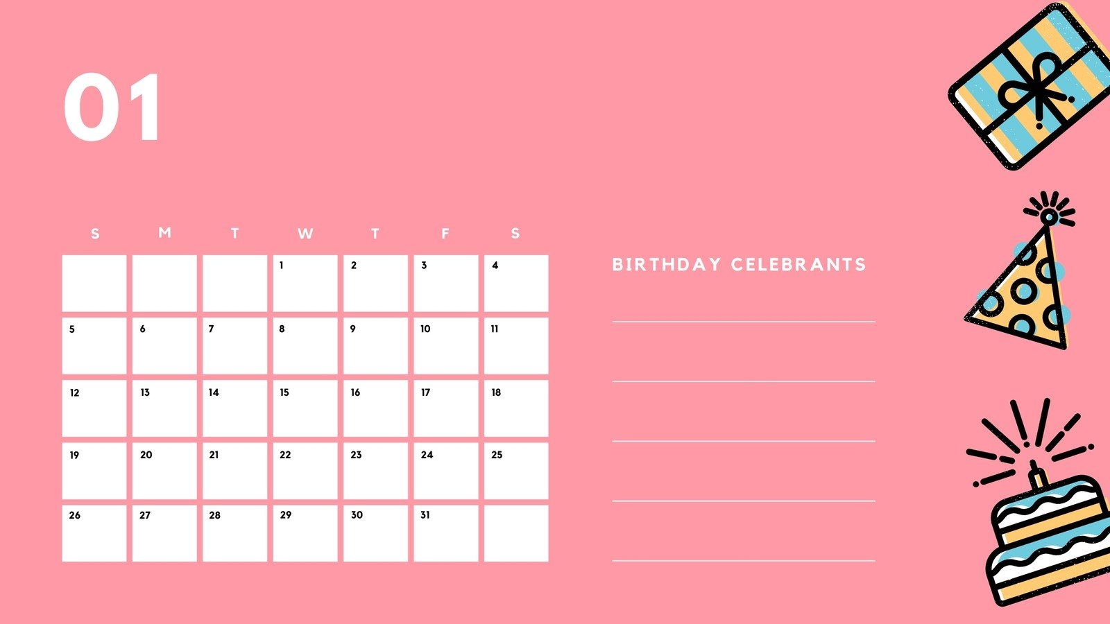 Birthday Calendar Template Printable