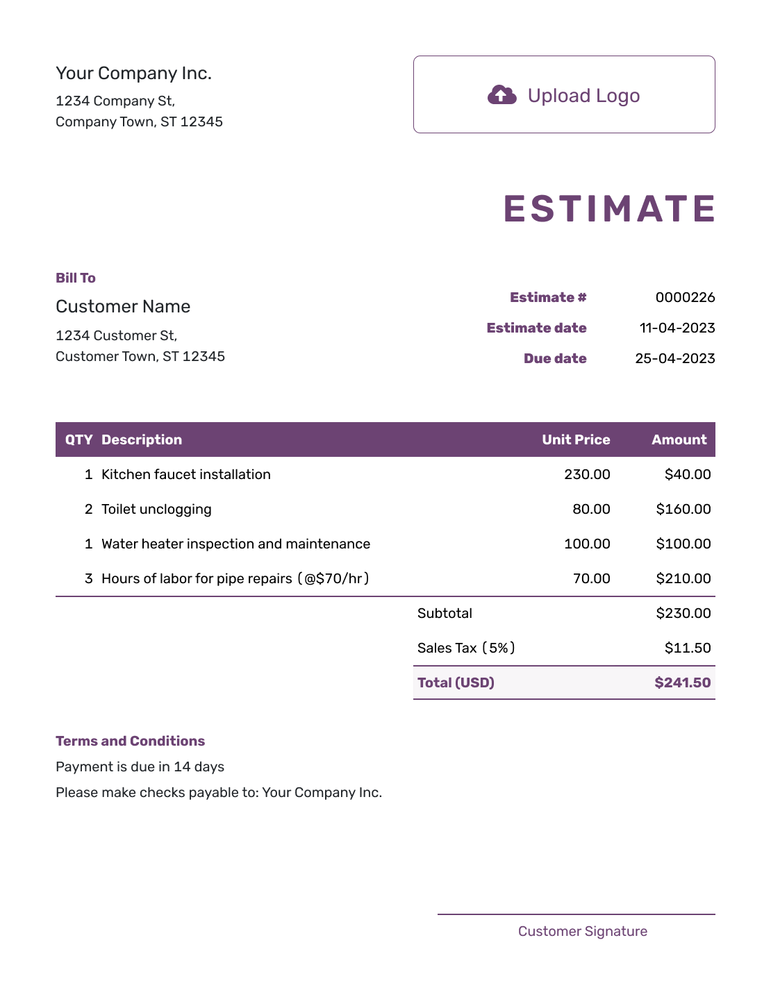 Free Printable Estimate Template Docelf