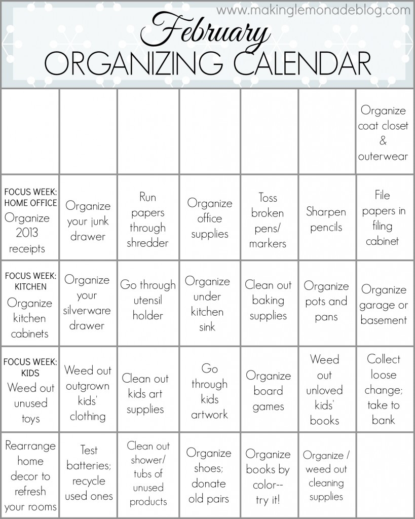 Free Printable February Organizing Calendar Making Lemonade