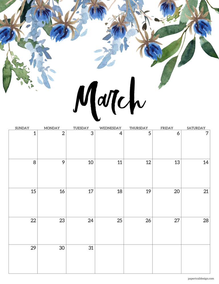 Free Printable Floral Calendar 2026 Paper Trail Design