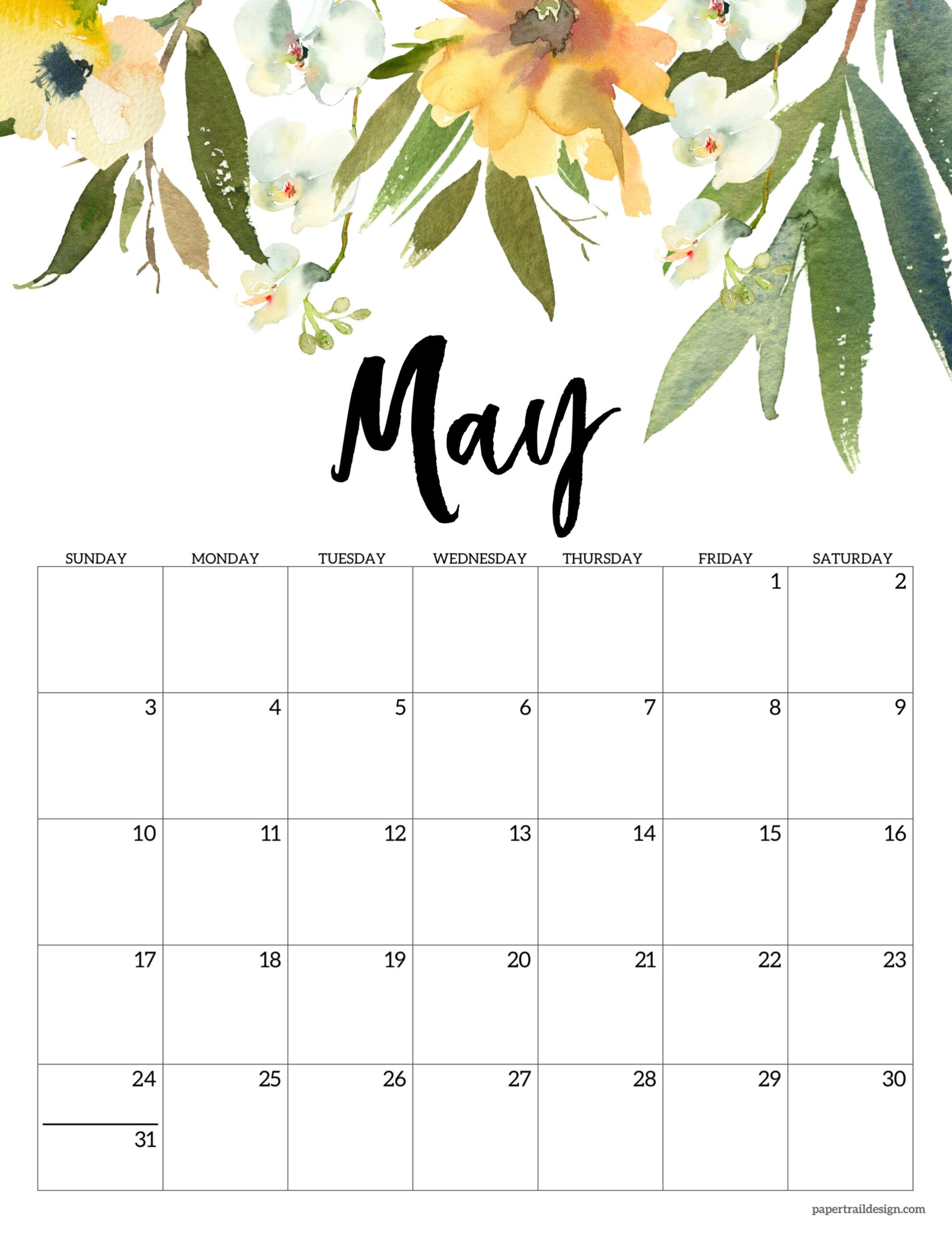 Free Printable Floral Calendar 2026 Paper Trail Design