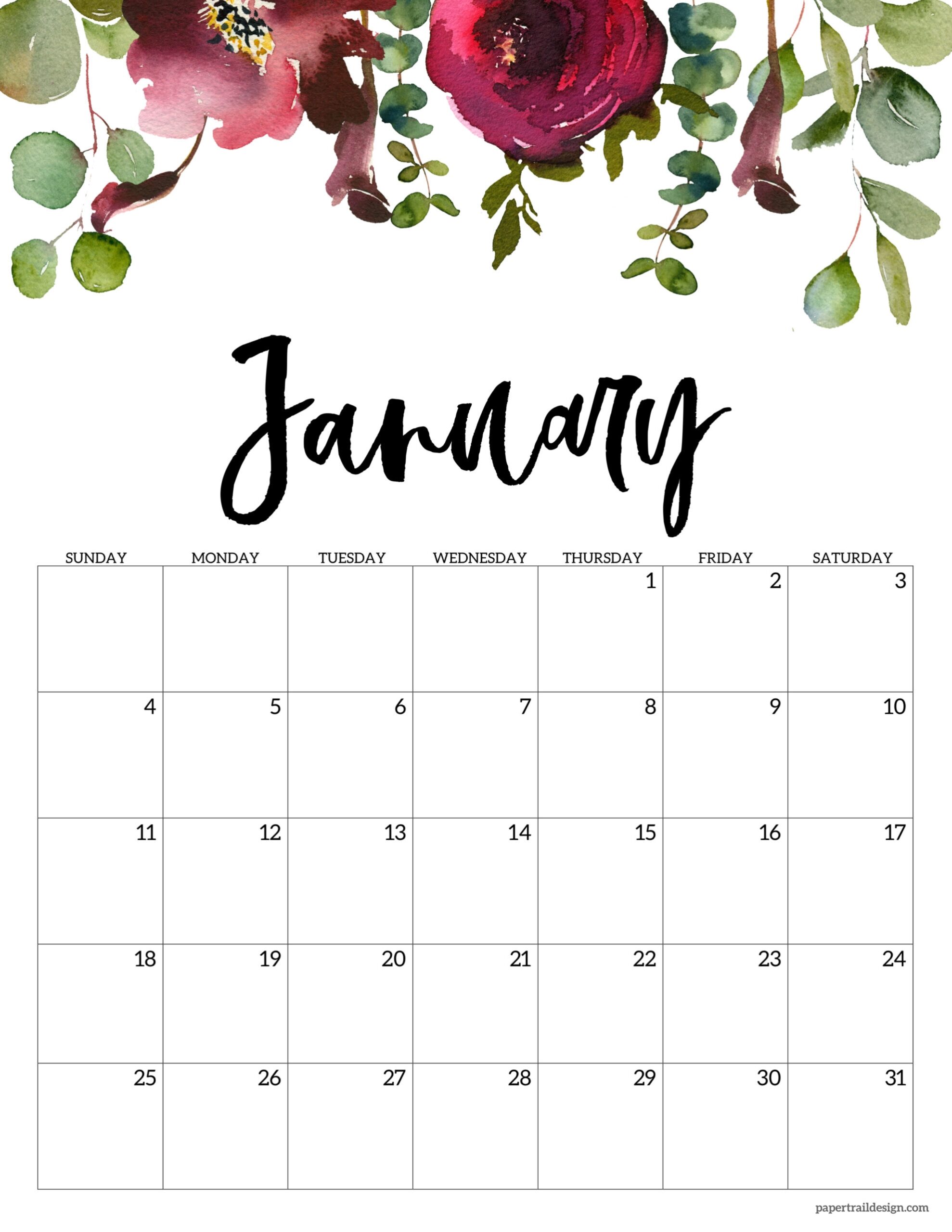 January Calendar 2026 Free Printable