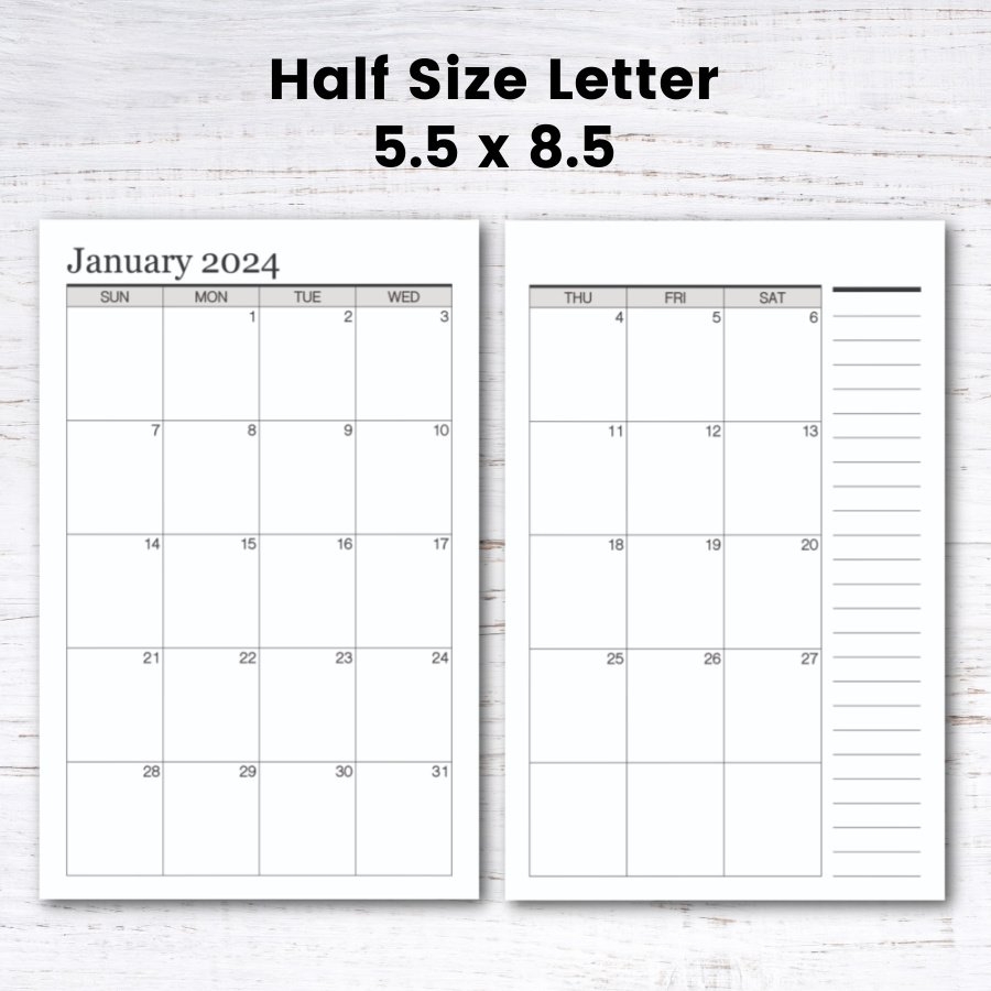 Free Printable Half Size 2024 Calendar Krafty Planner