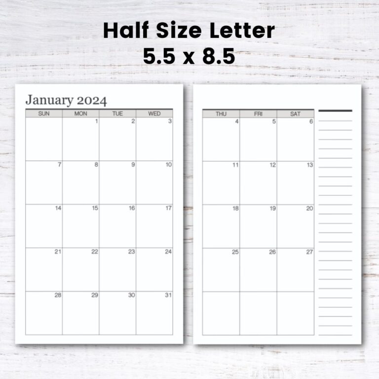 Free Printable Half Size 2024 Calendar Krafty Planner