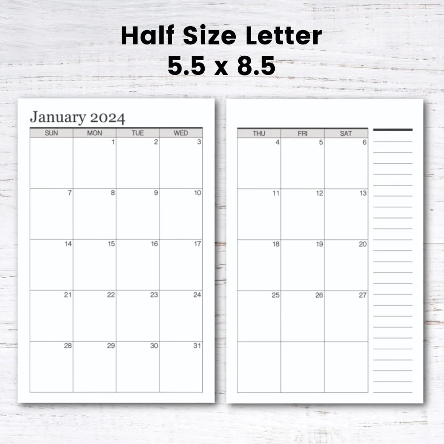 Free Printable Half Size 2024 Calendar Krafty Planner