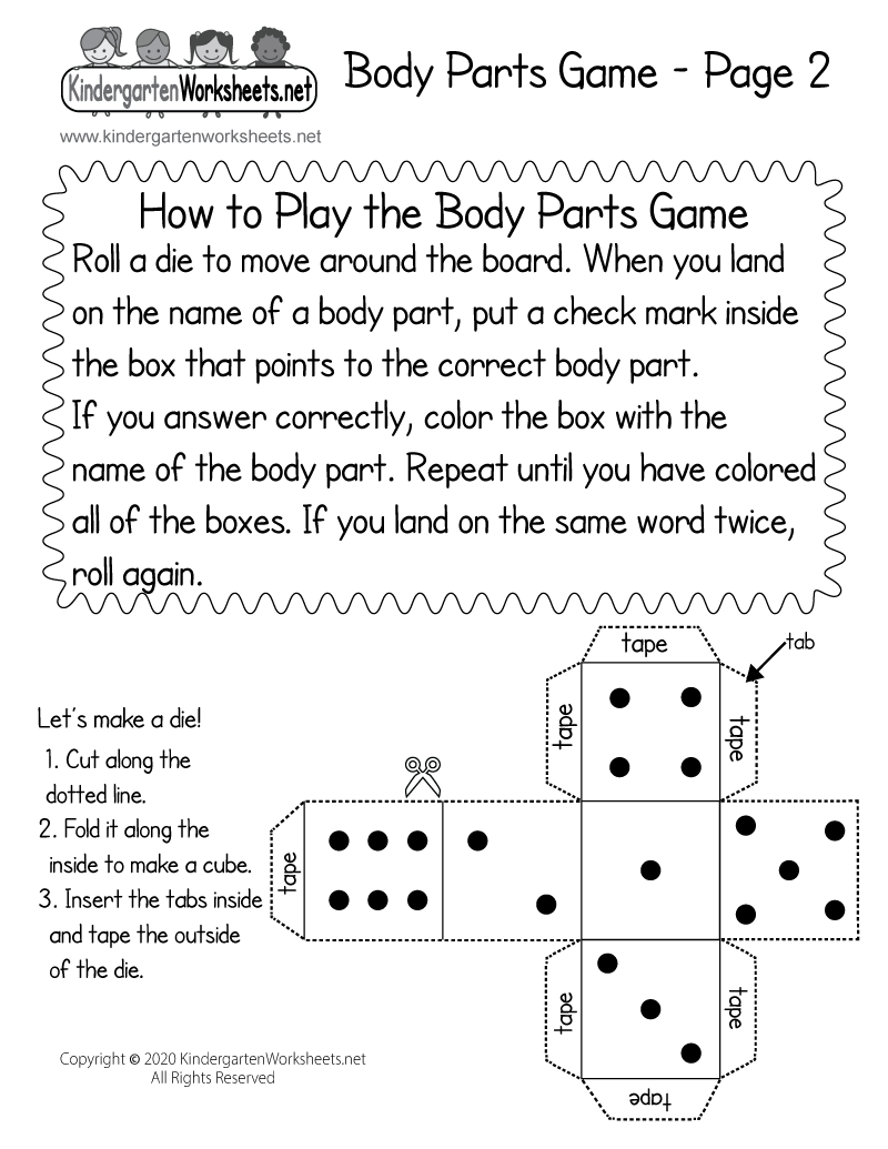 Free Printable Instructions For The Body Parts Game Worksheet