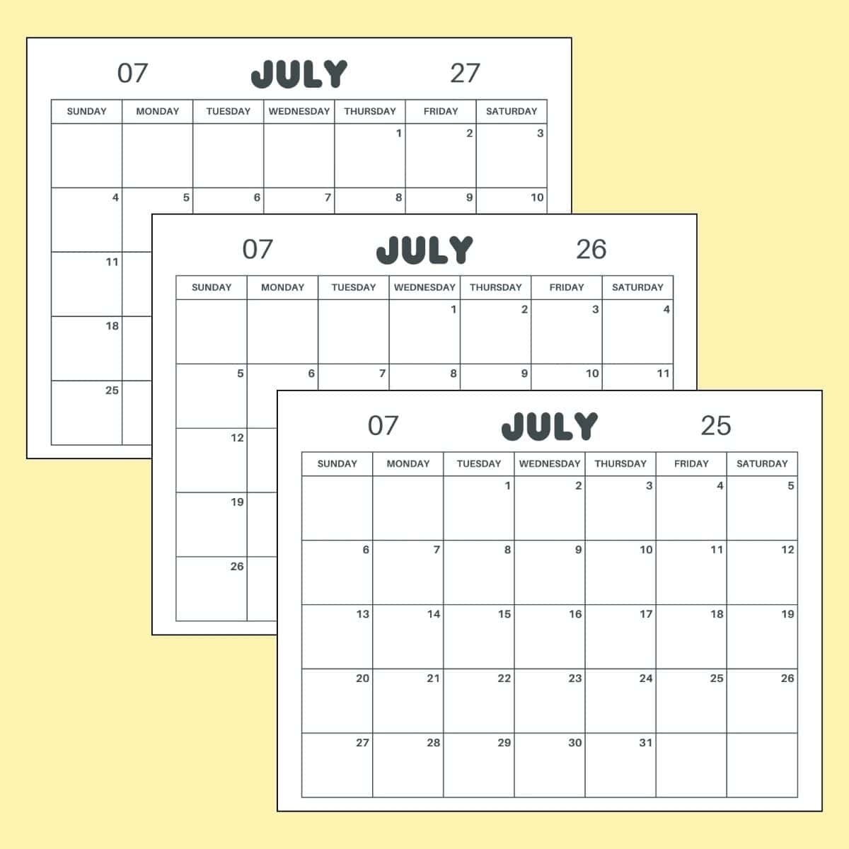 Free Printable July 2026 Calendar PDF