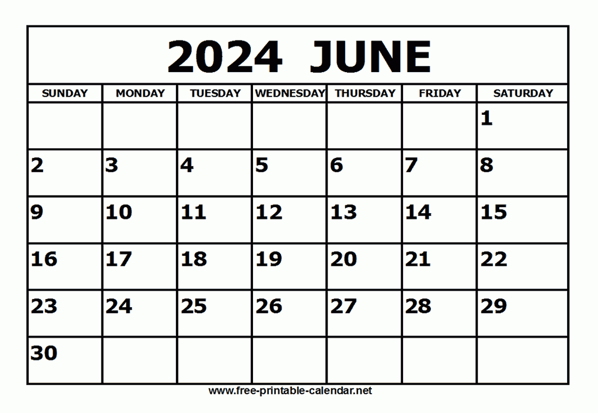 Free Printable June 2024 Calendar