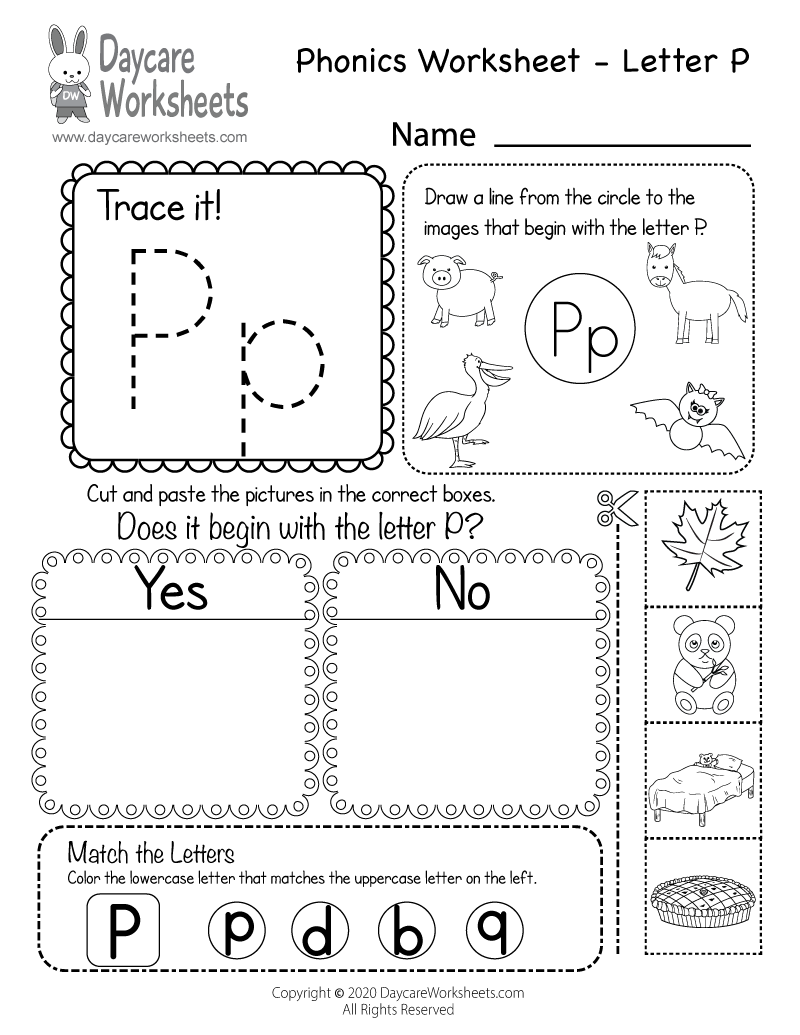 Free Printable Letter P Beginning Sounds Phonics Worksheet For Preschool