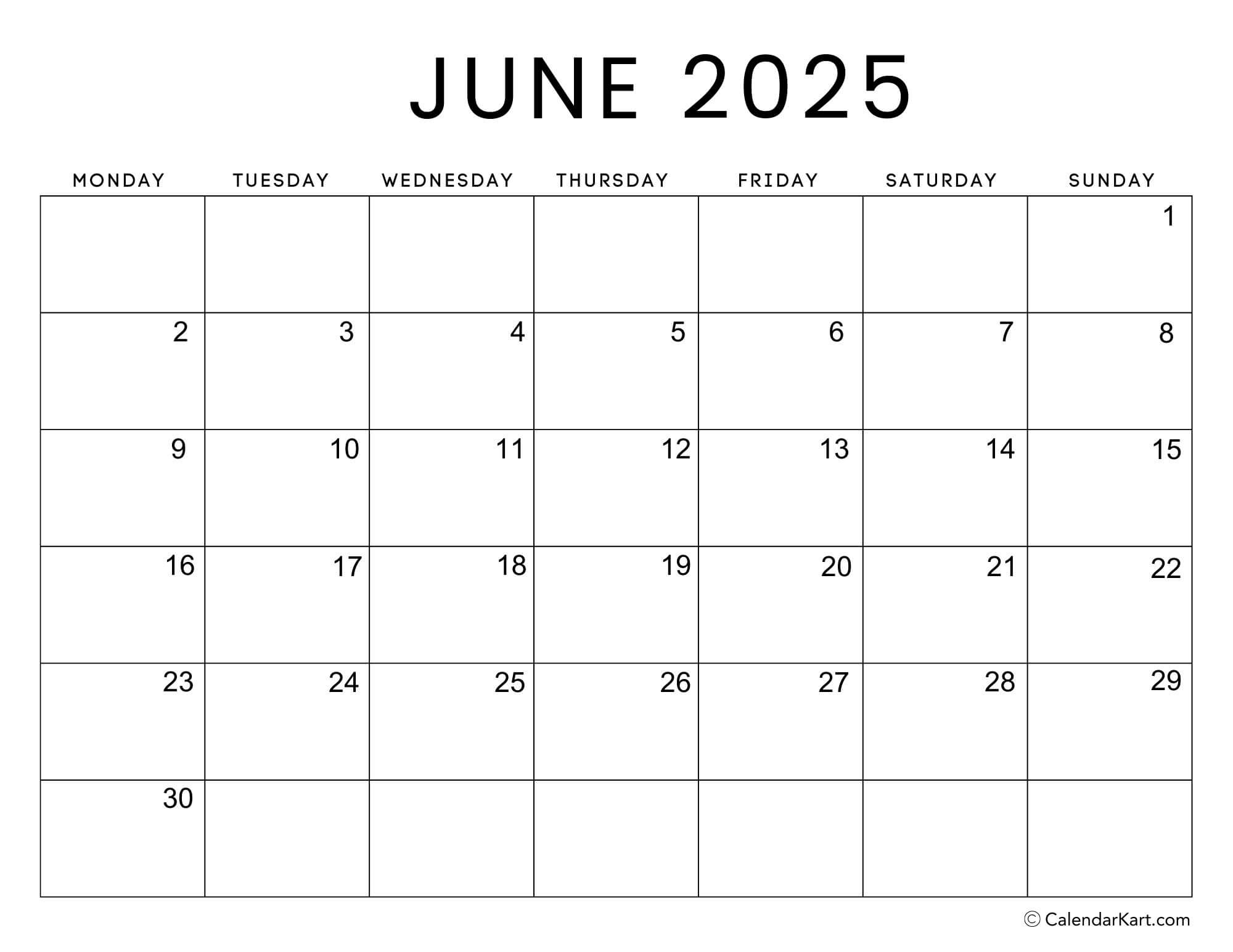 Free Printable Monday Start Calendars 2025 Calendarkart