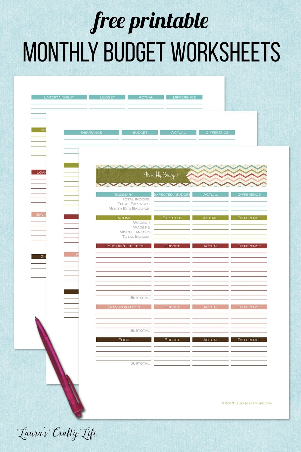 Budget Worksheets Printable