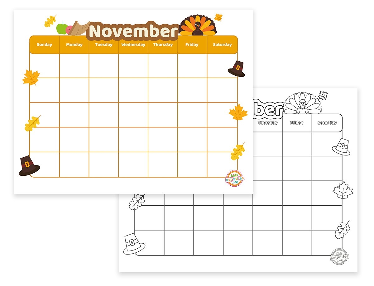 Free Printable November Calendar Kids Activities Blog