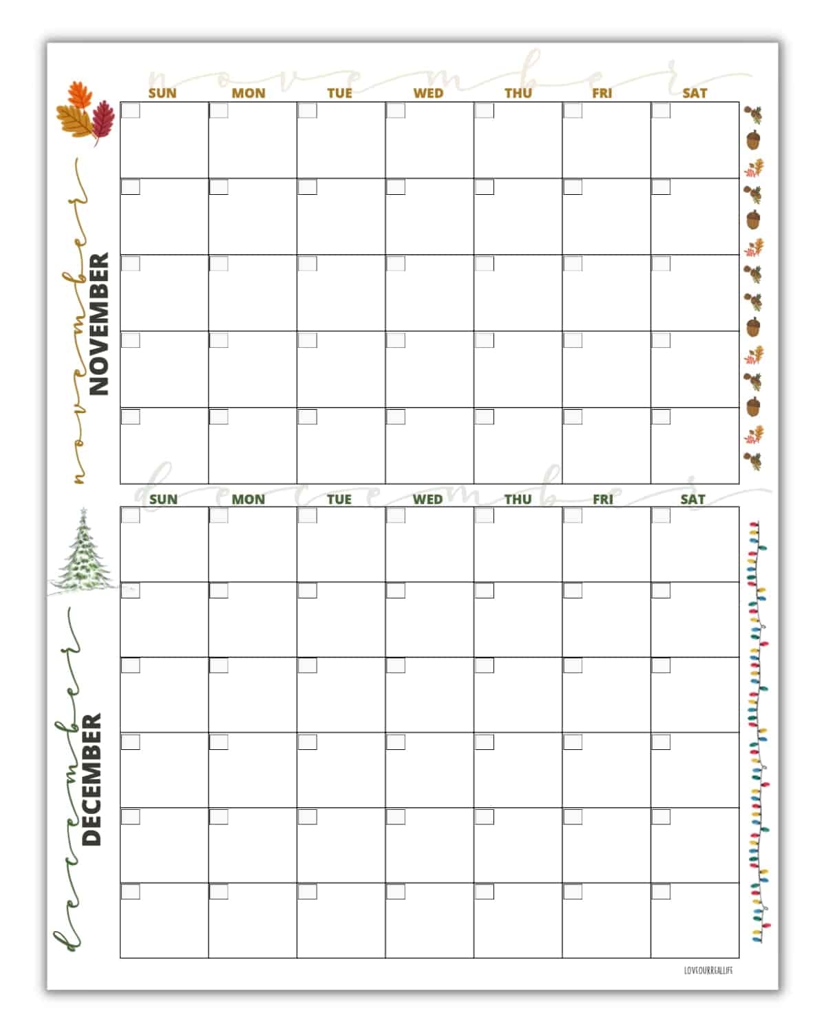 Printable October November December Calendar