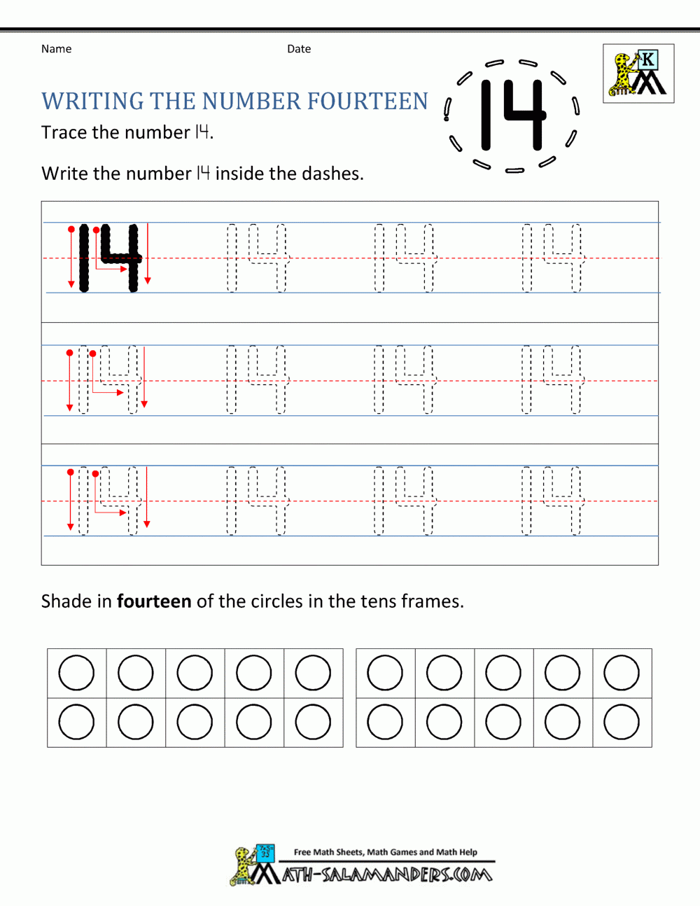 FREE Printable Number 14 Tracing Worksheets Worksheets Library