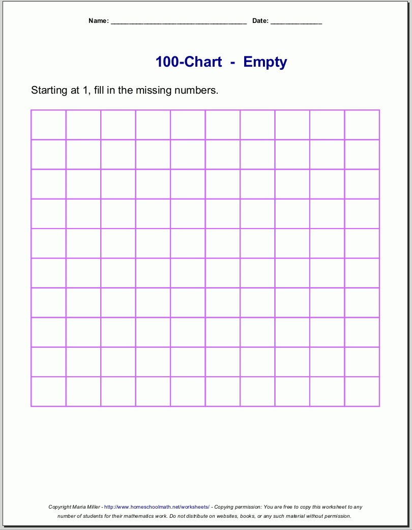 100 Chart Blank Printable