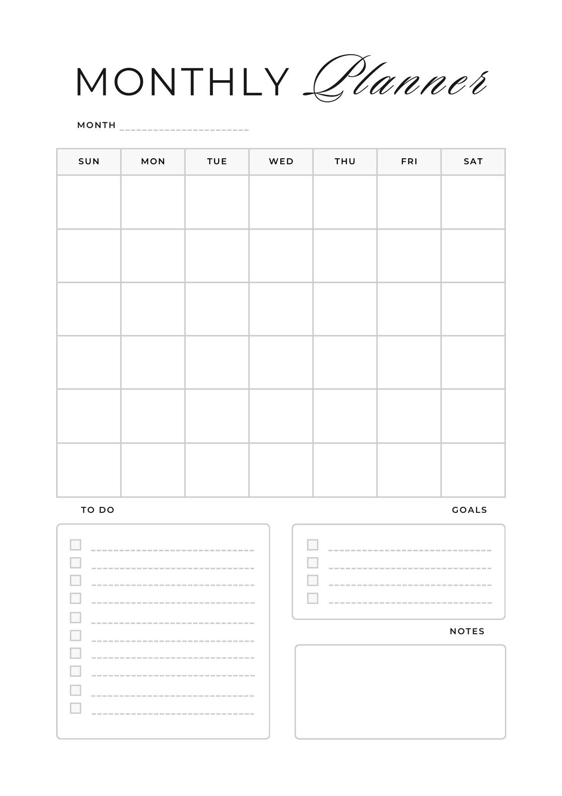 Printable Monthly Calendar Template Pdf