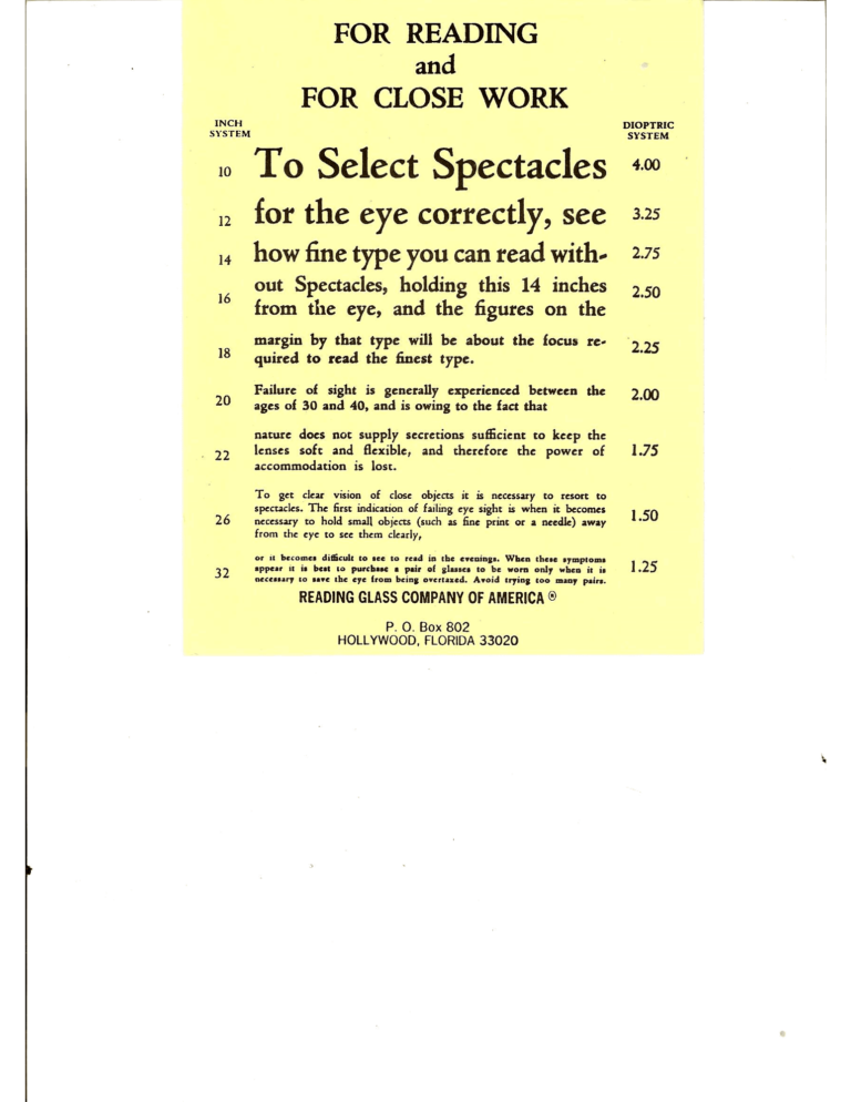 Free Printable Reading Glasses Vision Chart PDF Find Your Strength