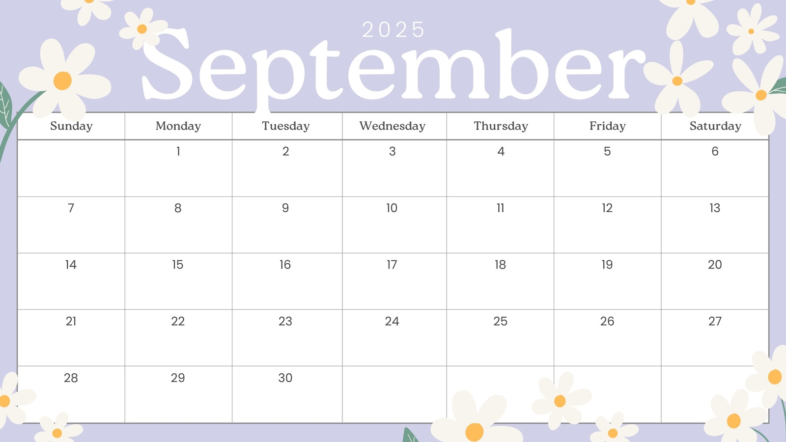 Free Printable September 2025 Calendar Templates Canva
