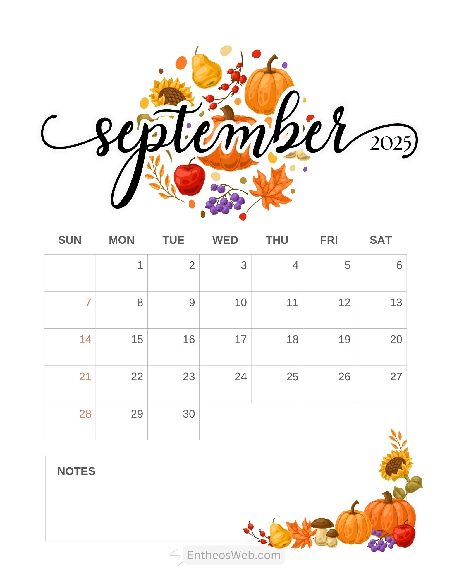 Printable September Calendar Free