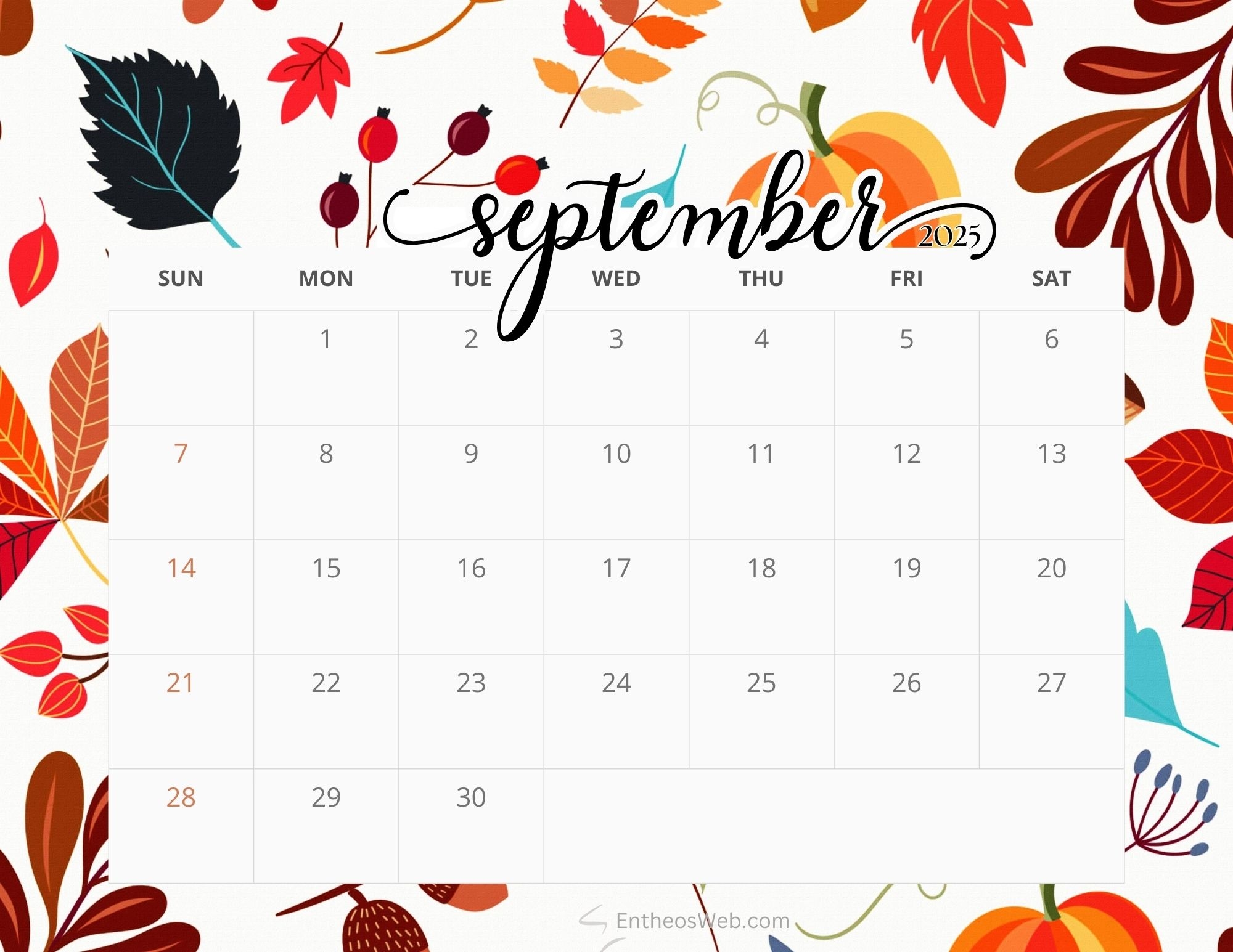Free Printable September 2025 Calendars EntheosWeb