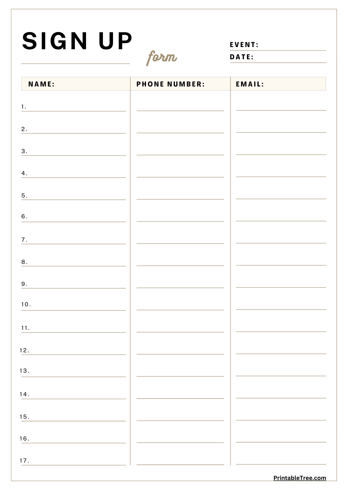 Printable Parent Sign In Sheet