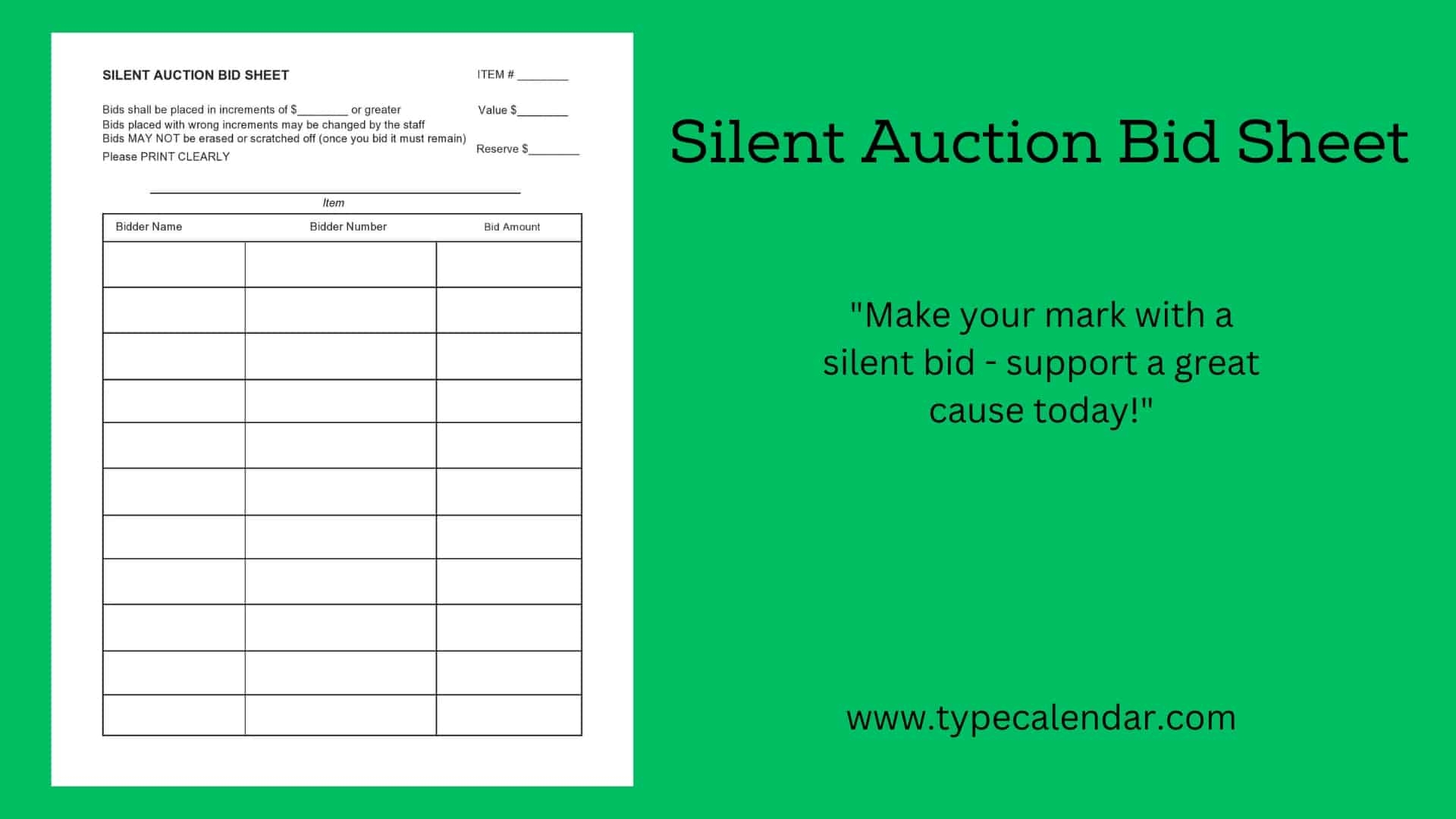 Auction Bid Sheets Printable