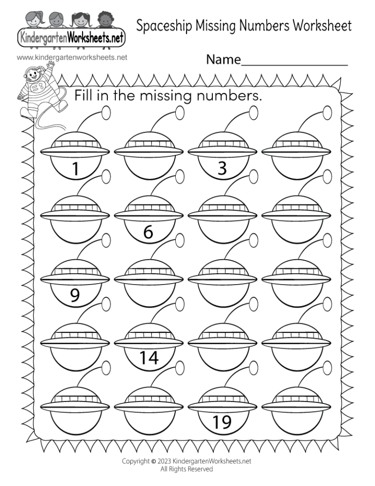 Free Printable Spaceship Missing Numbers Worksheet