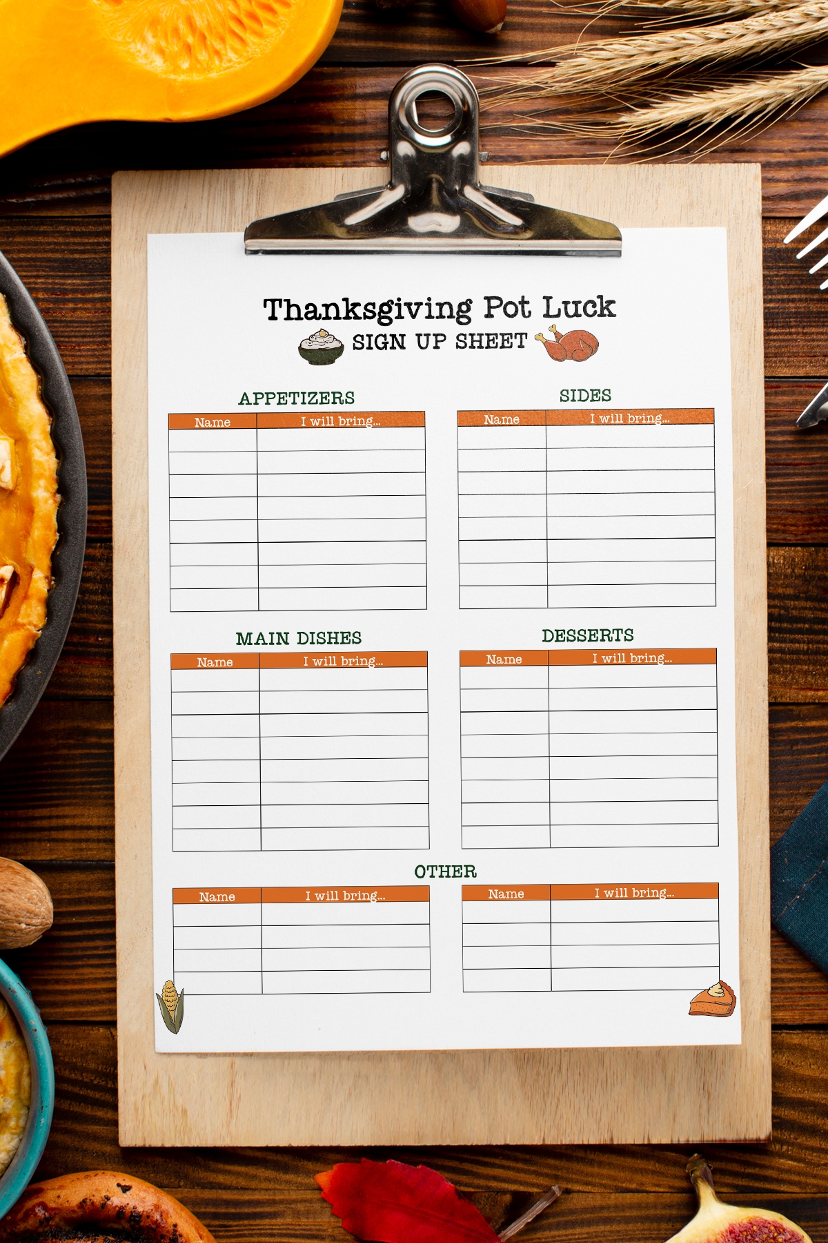 Thanksgiving Potluck Sign Up Sheet Printable