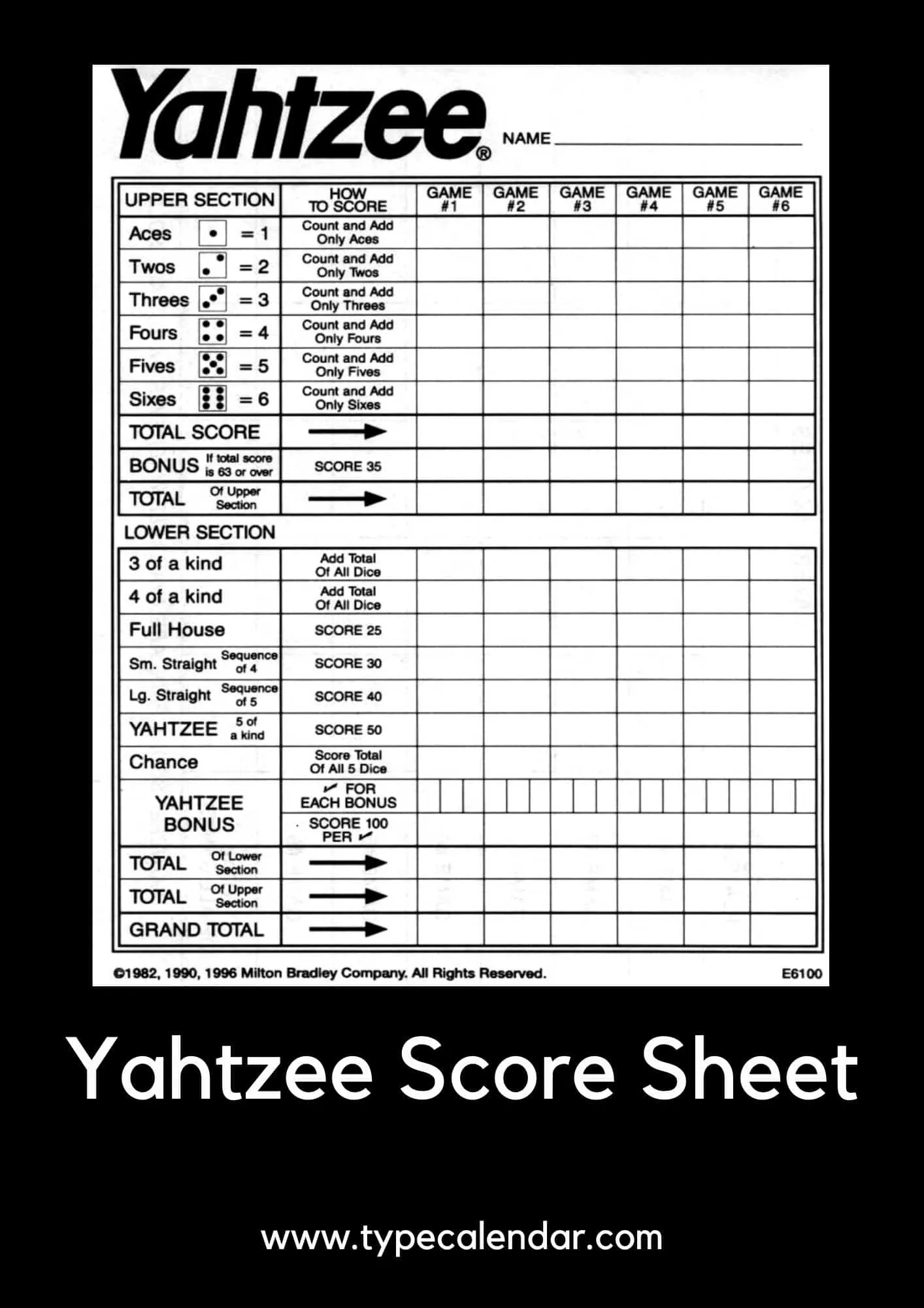 Free Printable Yahtzee Score Sheet Template PDF Excel Triple 