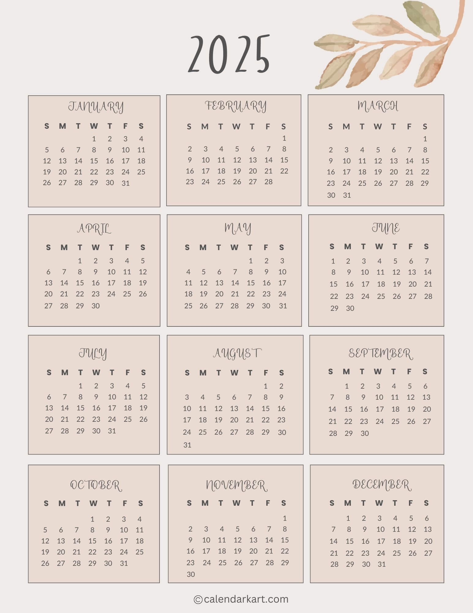 Free Printable Year At A Glance Calendar 2025 CalendarKart