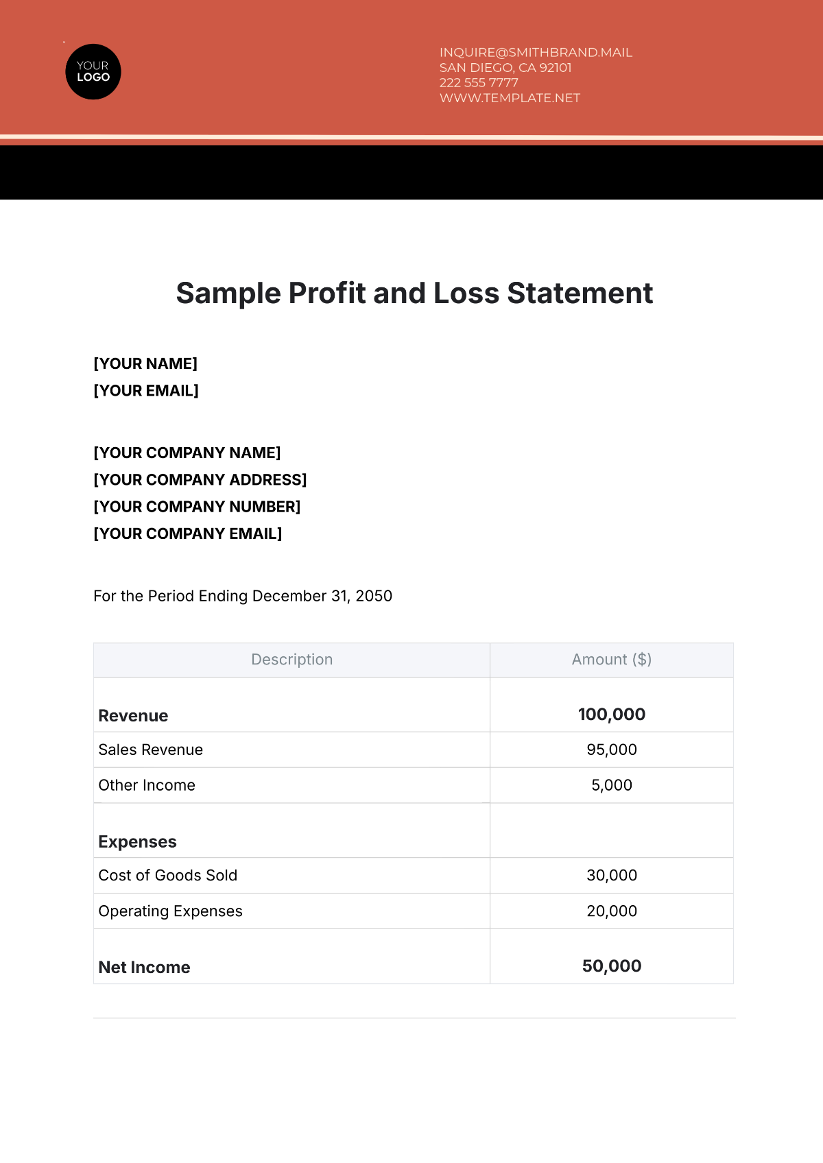 Free Profit And Loss Statement Templates To Edit Online And Print