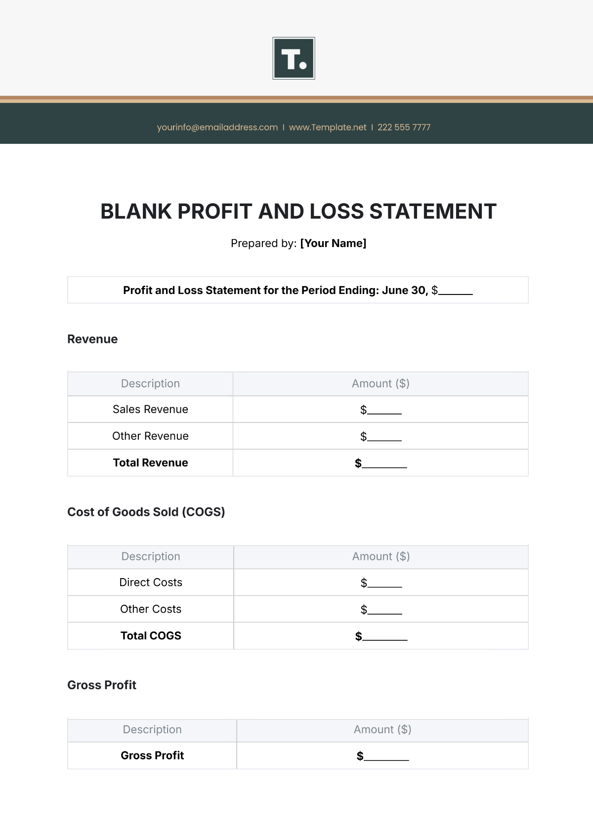 Free Profit And Loss Statement Templates To Edit Online And Print