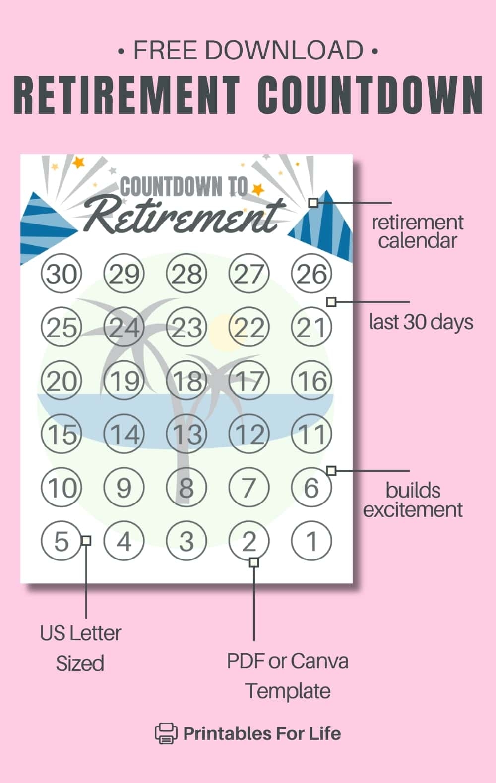 FREE Retirement Countdown Calendar Printable